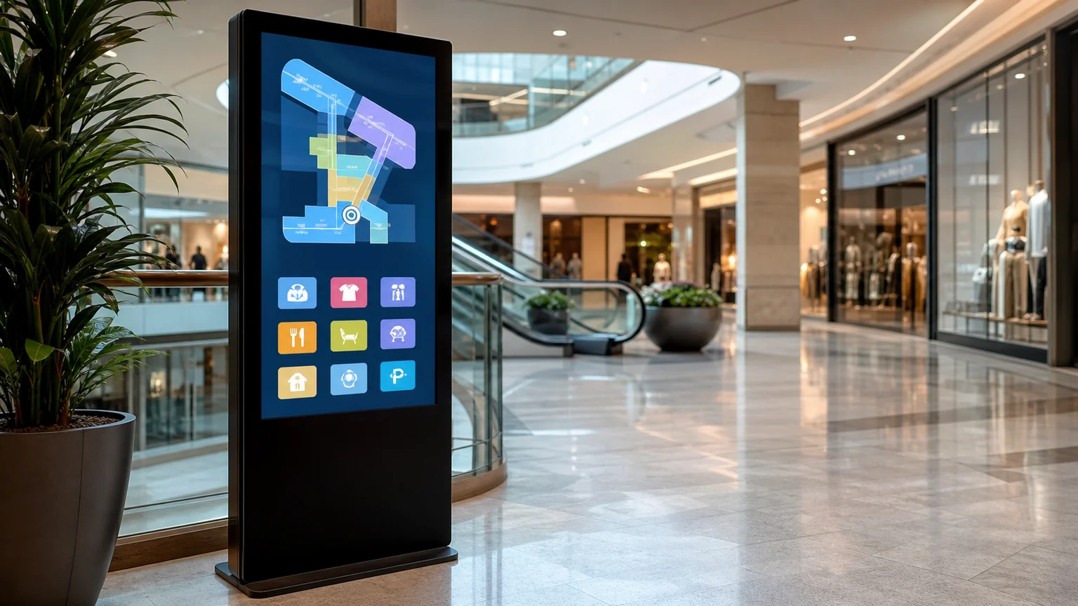 Android PCAP Touch Screen Kiosks digital signage display in a commercial setting